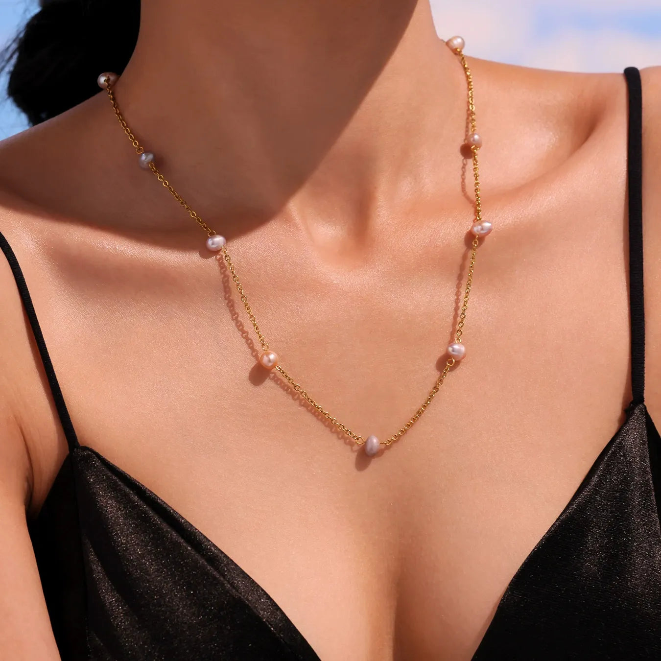 316L Stainless Steel Freshwater Pearl Choker Necklace - Image 2