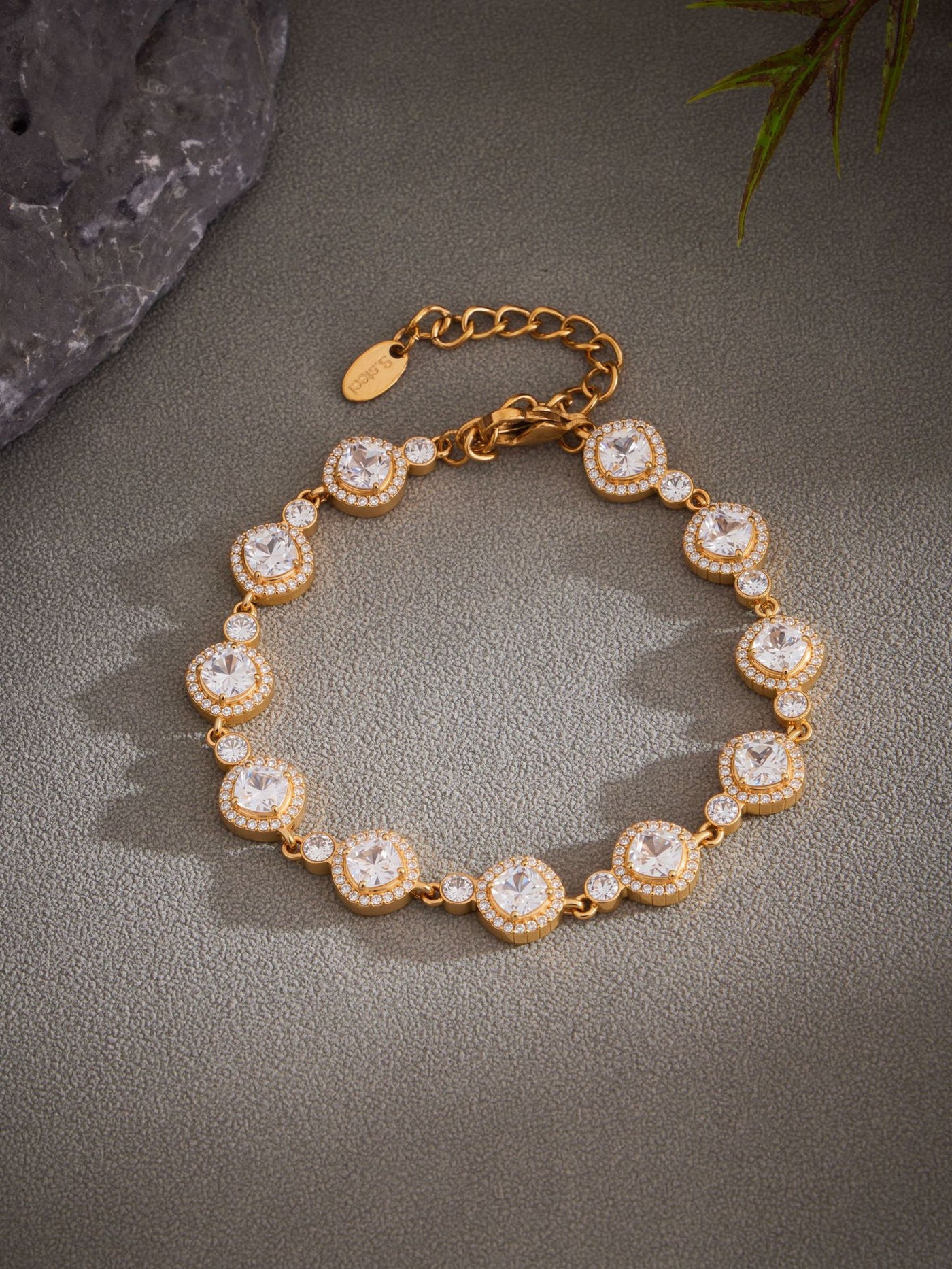 316L Stainless Steel Full Zircon Fishbone Bamboo Link Beaded Bracelet - Image 8