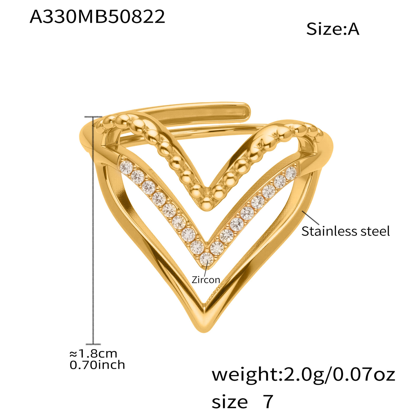 316L Stainless Steel Full Zircon Heart & Circle Open Ring - Image 12