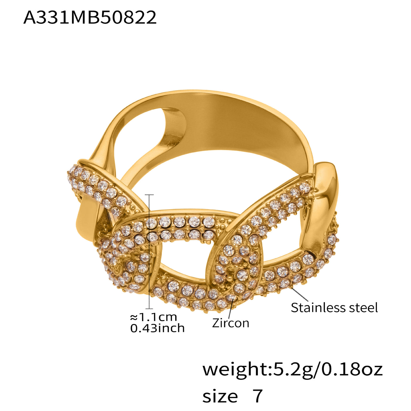 316L Stainless Steel Full Zircon Heart & Circle Open Ring - Image 18