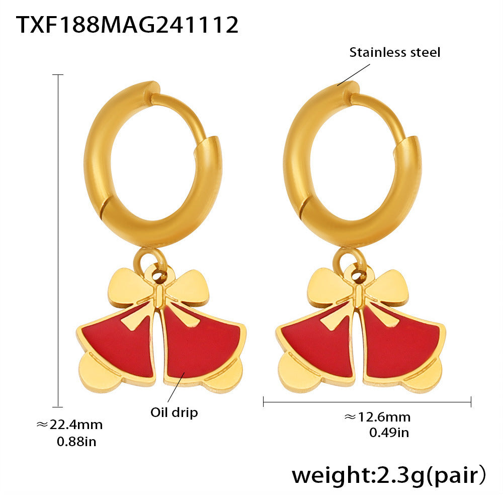 316L Stainless Steel Garnet Enamel Christmas Charm Jewelry Set - Image 2