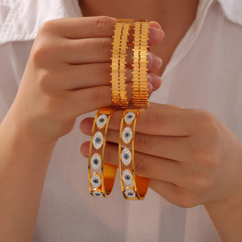 316L Stainless Steel Geometric Enamel & Diamond Bangle - Image 2