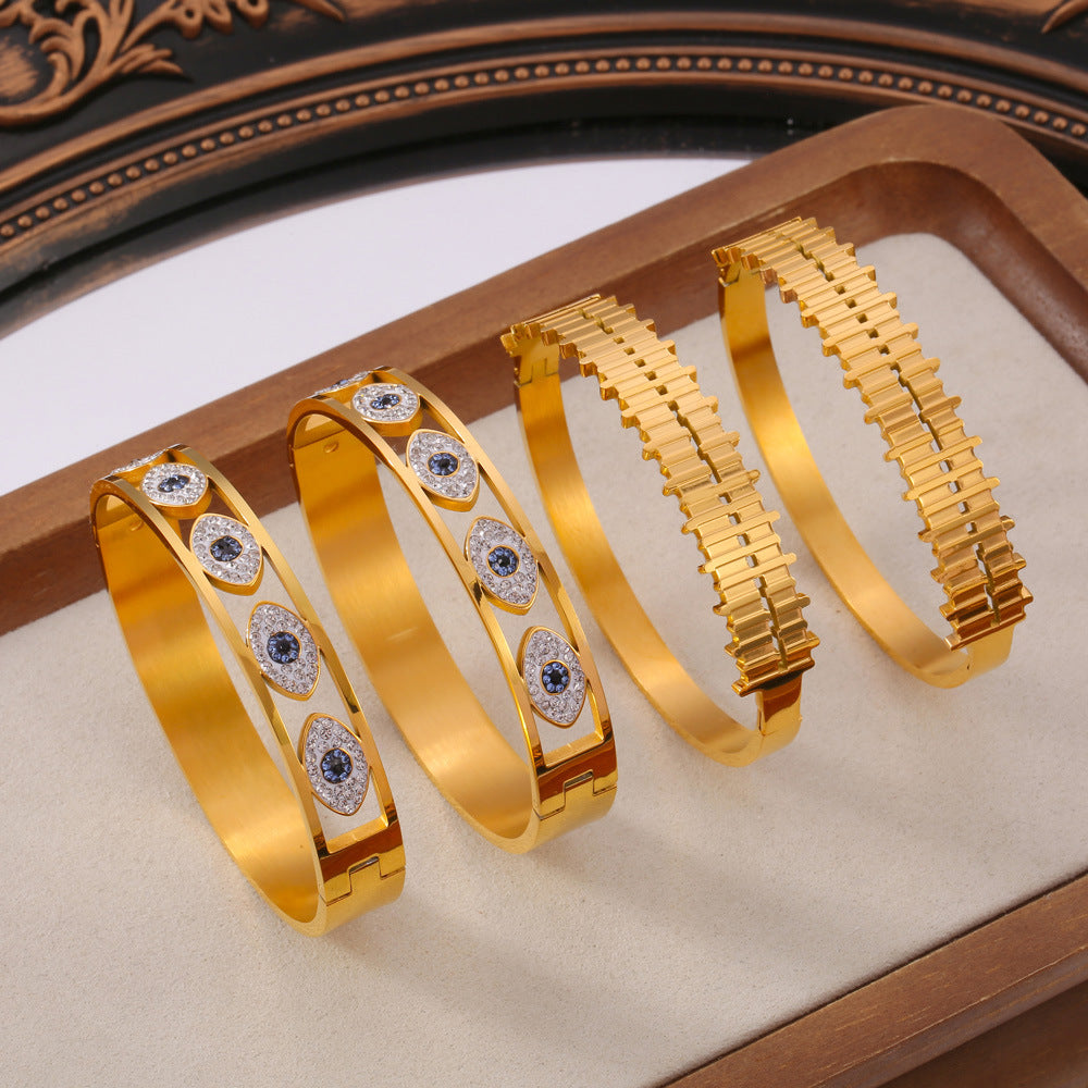 316L Stainless Steel Geometric Enamel & Diamond Bangle - Image 5
