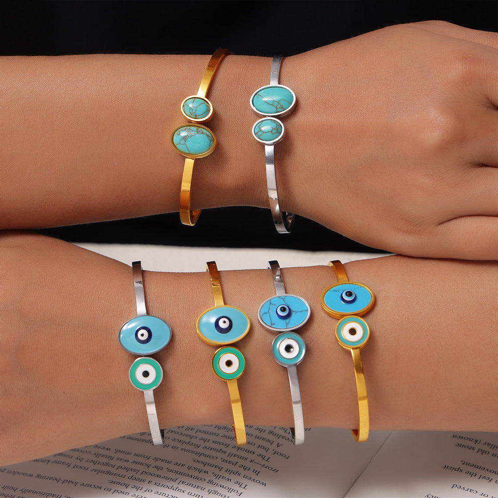 316L Stainless Steel Geometric Enamel Stone Cuff - Image 7