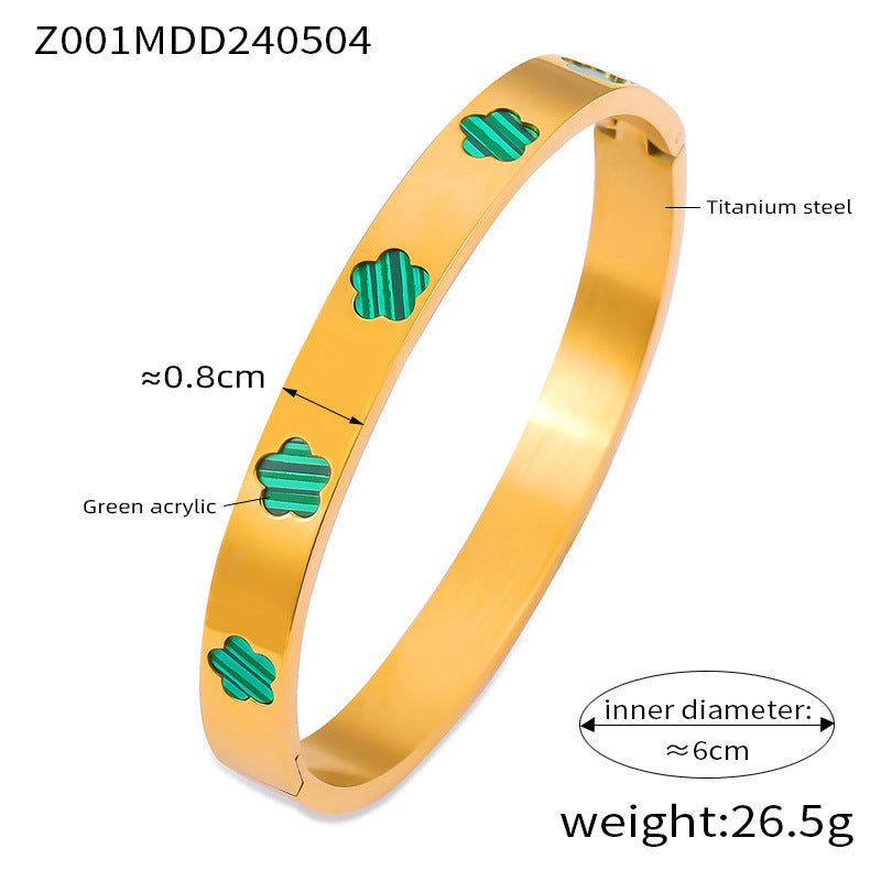 316L Stainless Steel Geometric Mother of Pearl Flower Bangle - Image 1
