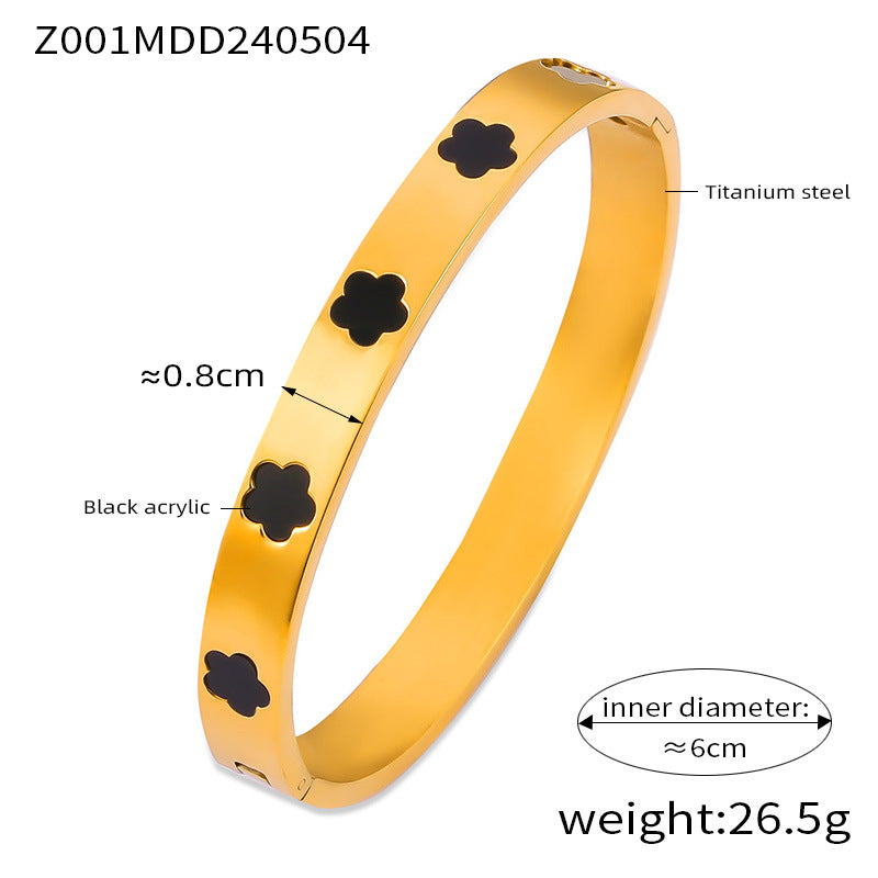 316L Stainless Steel Geometric Mother of Pearl Flower Bangle - Image 3