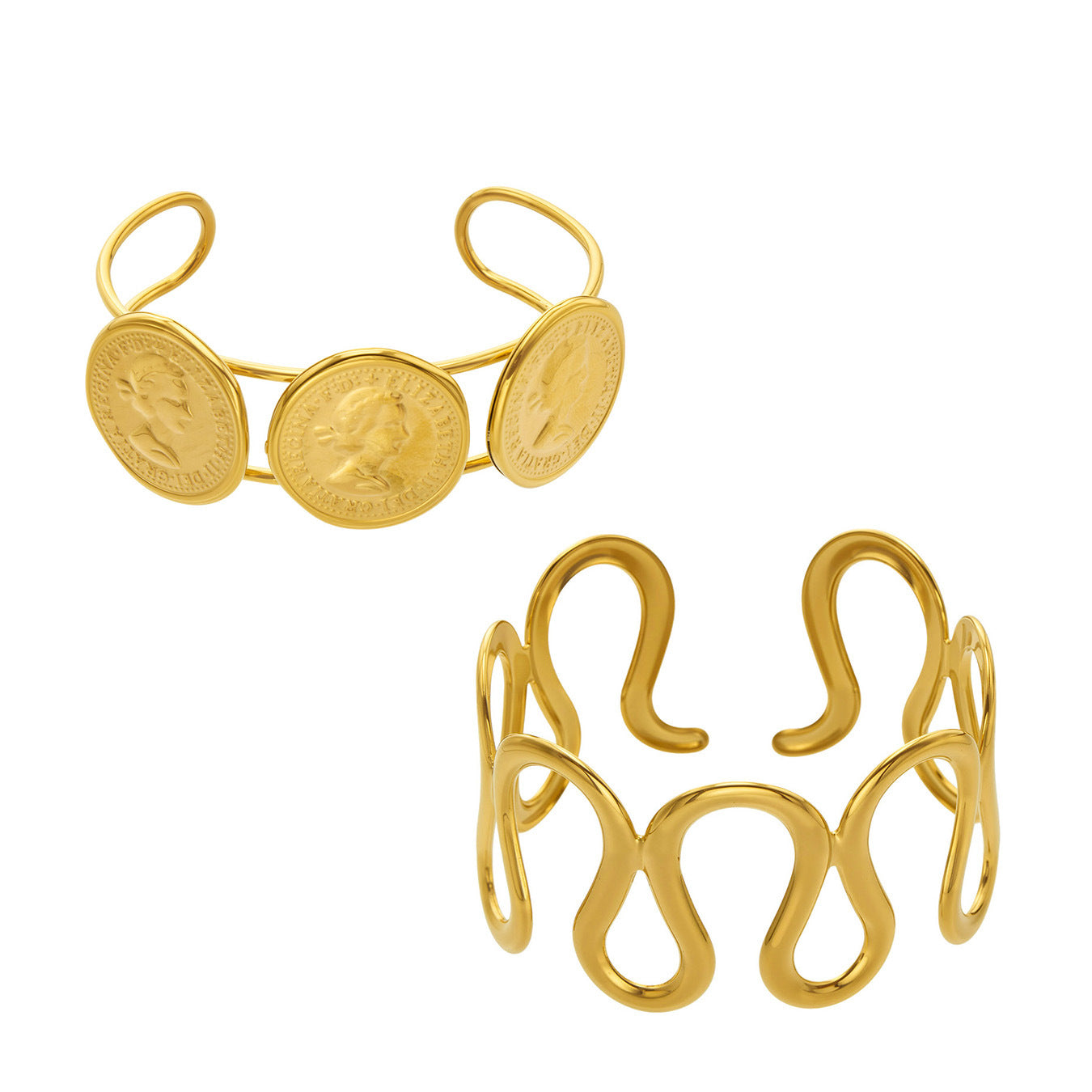 316L Stainless Steel 18K PVD Gold Geometric Wave Bangle made with 316L stainless steel and 18K PVD gold finish for wholesale jewelry buyers - image 13