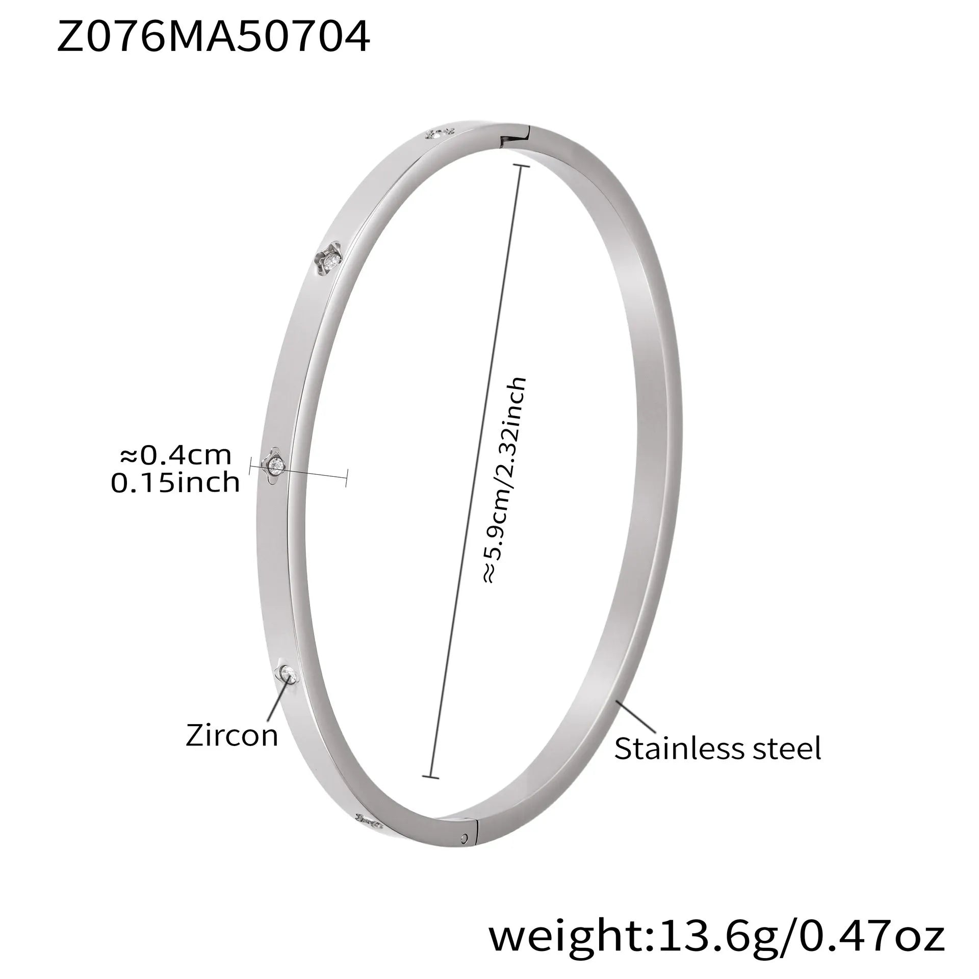 316L Stainless Steel Geometric Zircon Cuff Bangle - Image 11