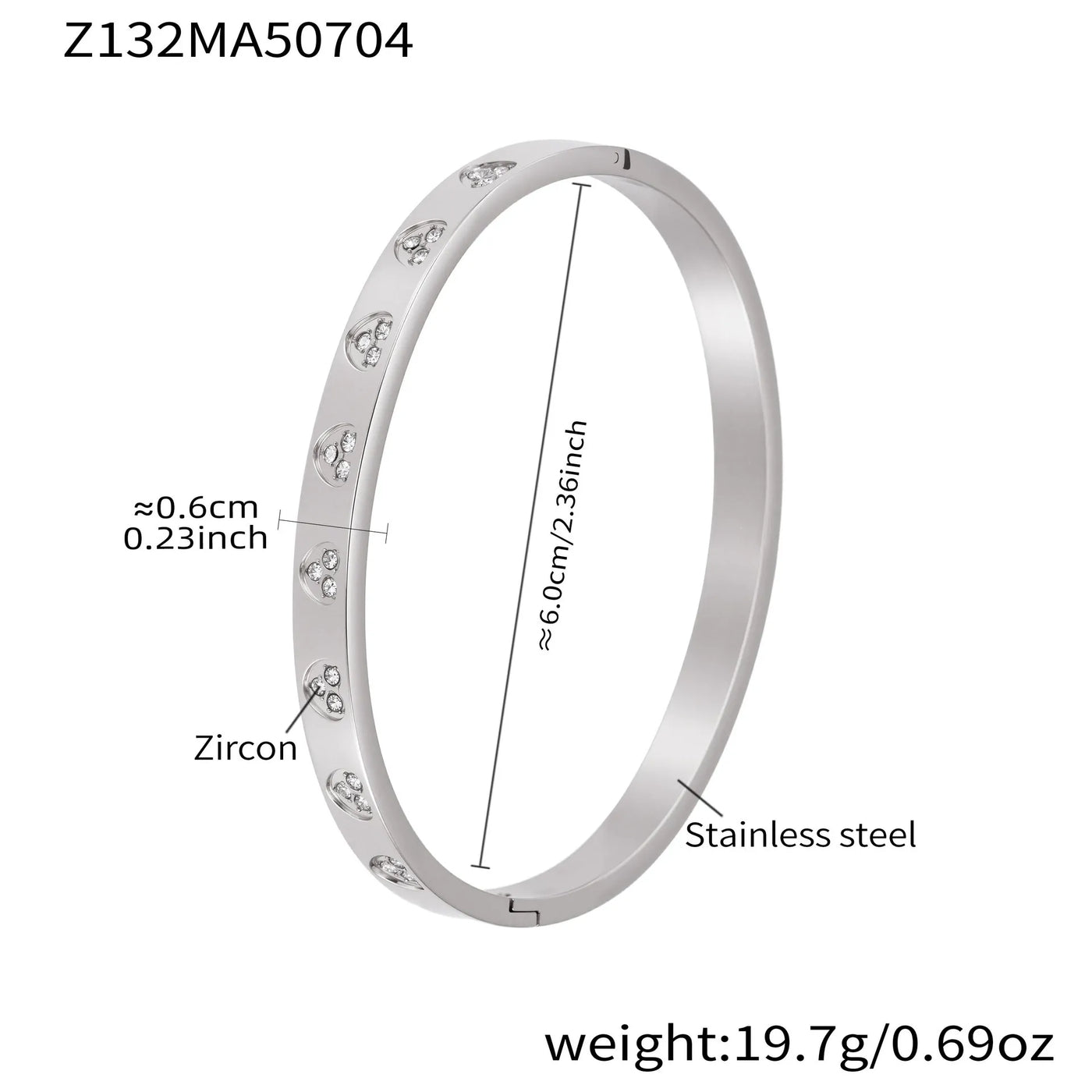 316L Stainless Steel Geometric Zircon Cuff Bangle - Image 15