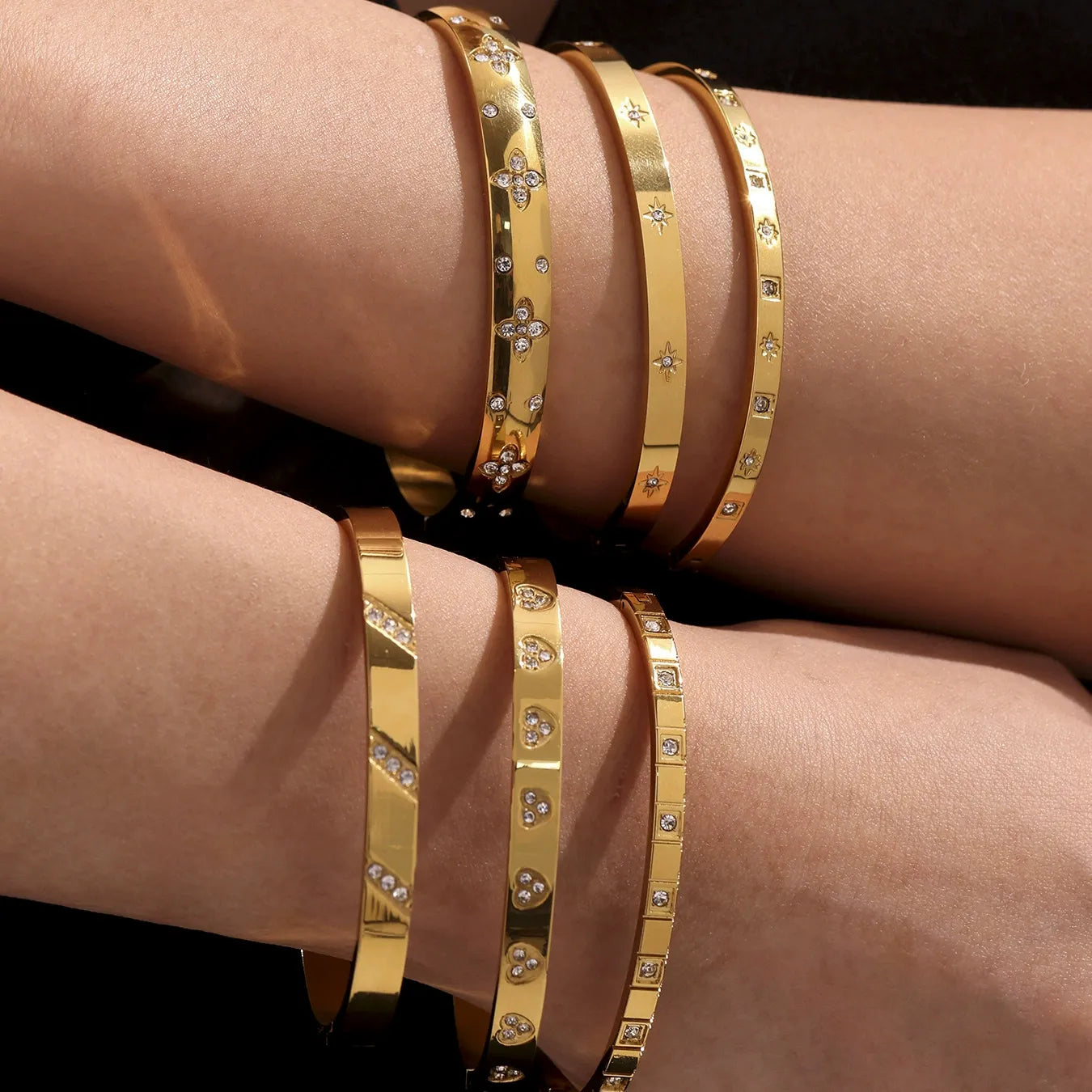 316L Stainless Steel Geometric Zircon Cuff Bangle - Image 2
