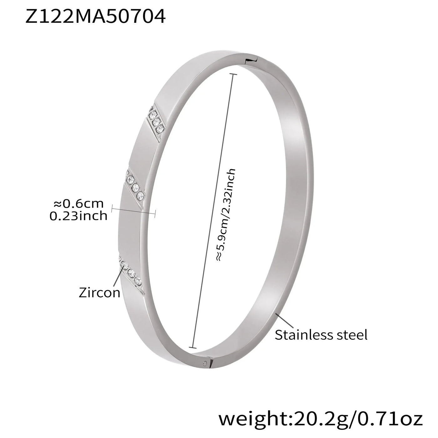 316L Stainless Steel Geometric Zircon Cuff Bangle - Image 7