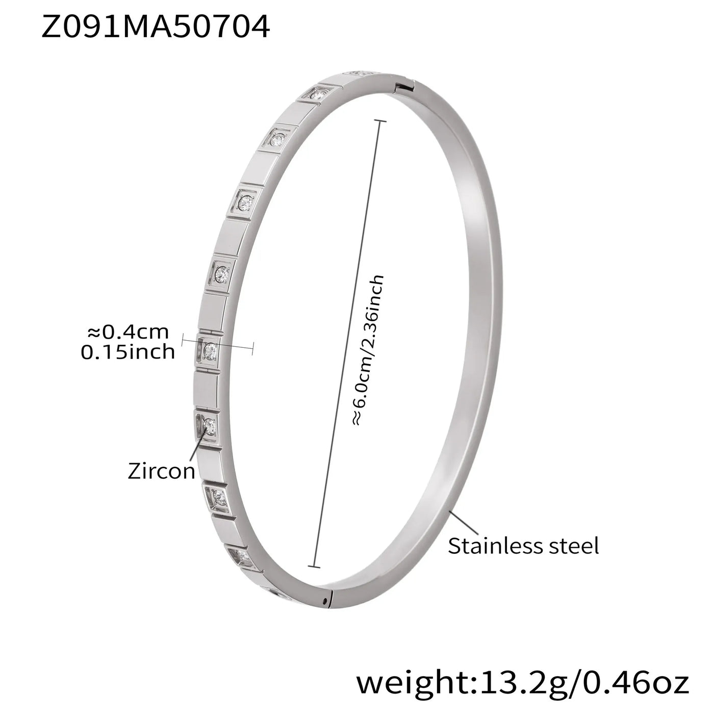 316L Stainless Steel Geometric Zircon Cuff Bangle - Image 9
