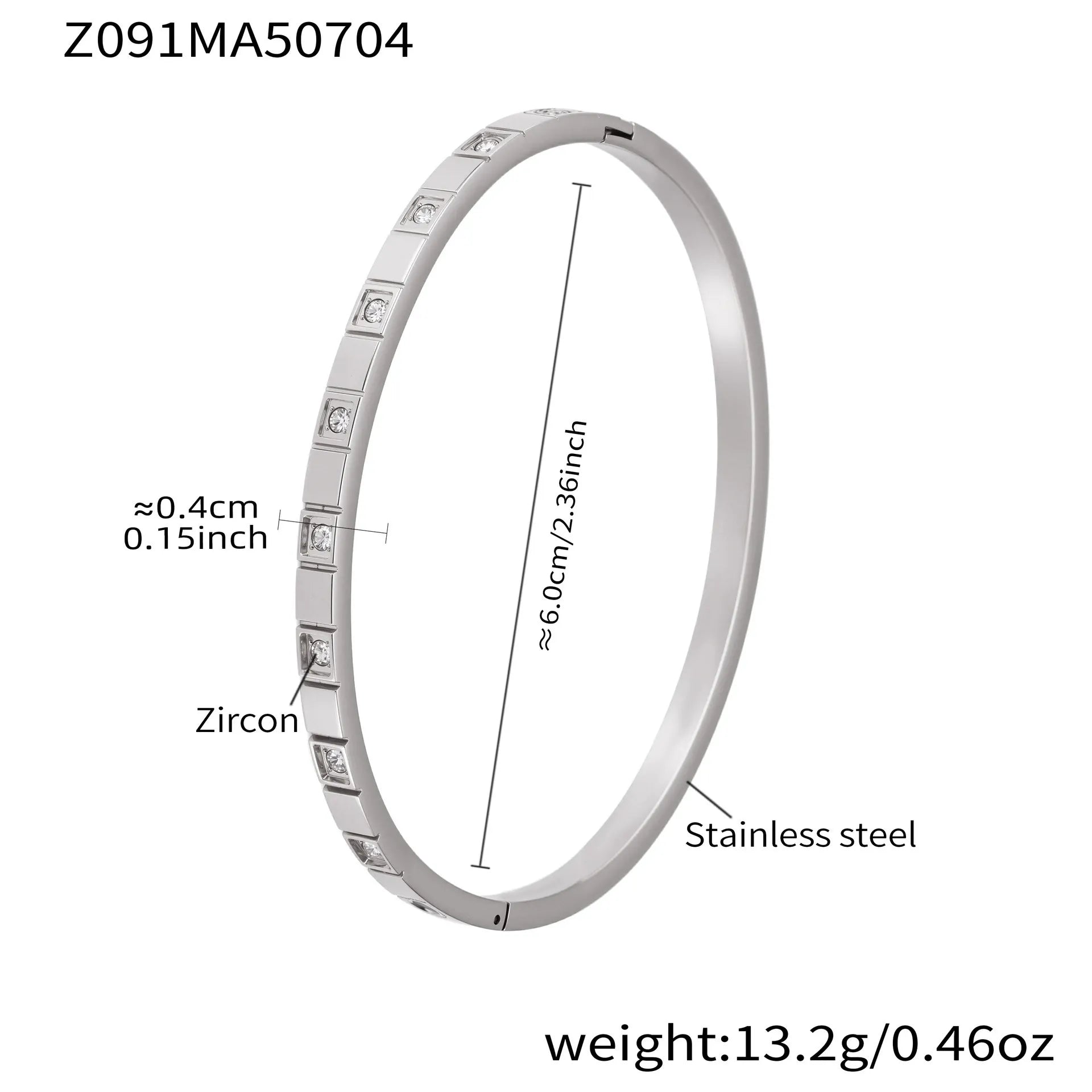 316L Stainless Steel Geometric Zircon Cuff Bangle - Image 9