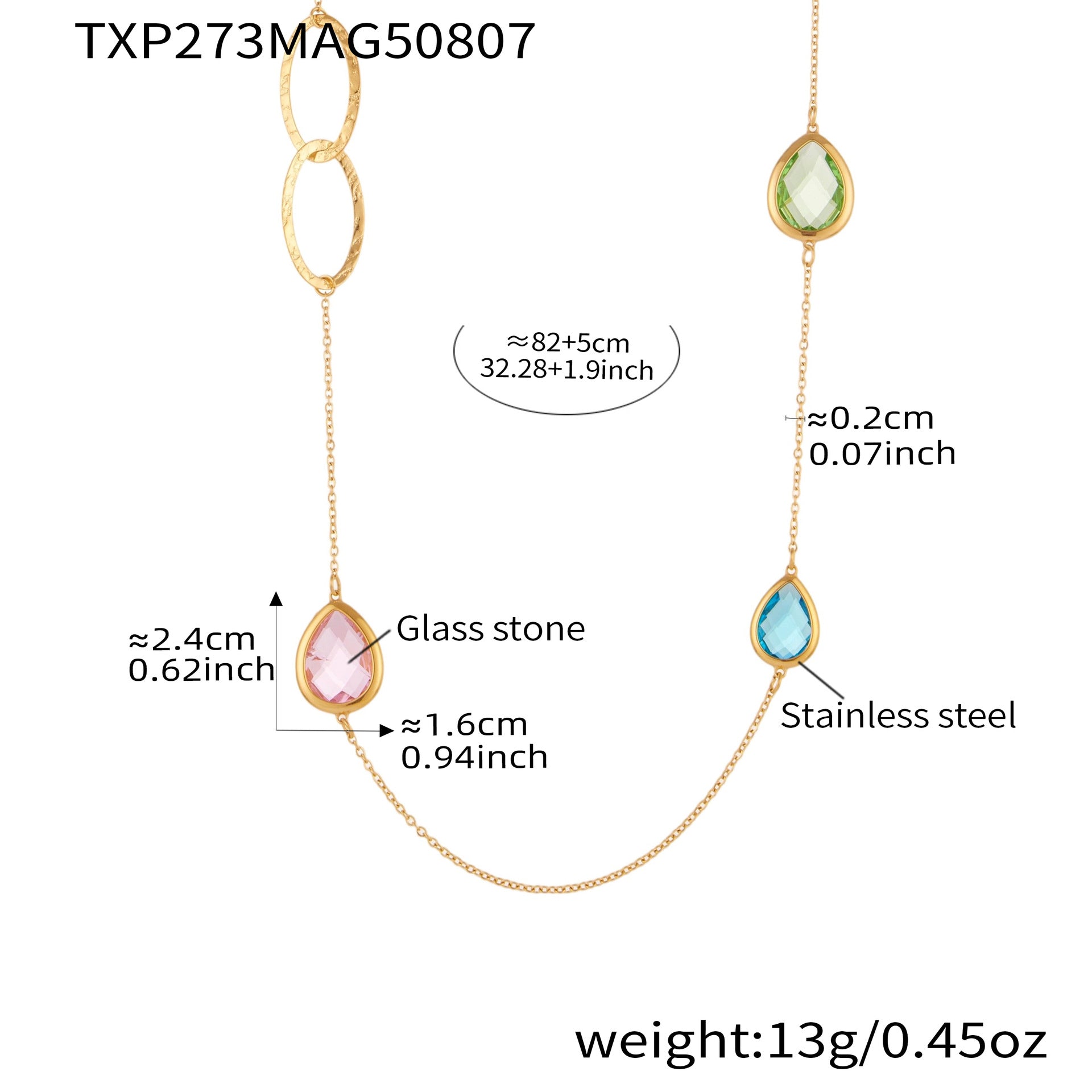316L Stainless Steel Faceted Glass & Hollow Circle Long Statement Necklace