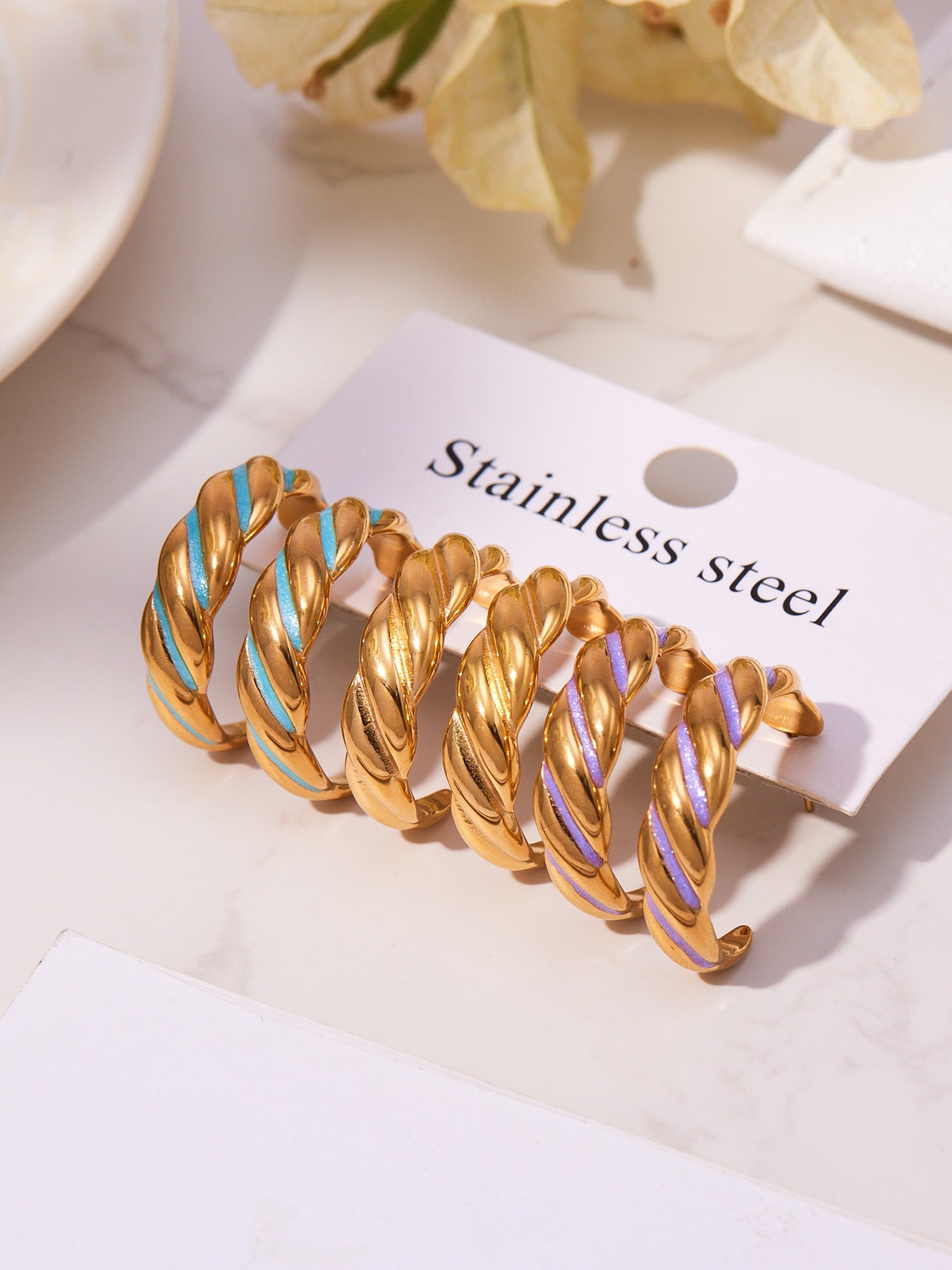 316L Stainless Steel C-Hoop Spiral Enamel Drop Earrings