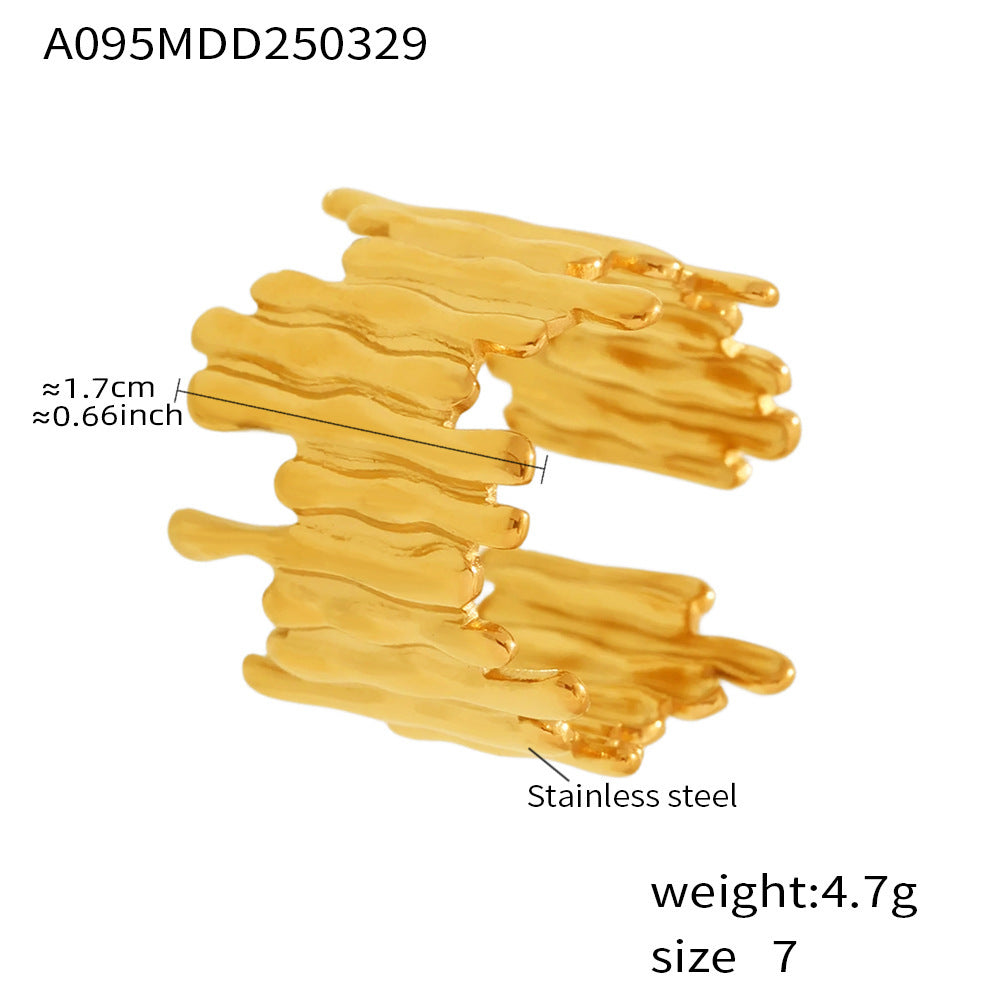 316L Stainless Steel Mixed Metal Irregular Geometric Open Ring | Melted Lava Statement Jewelry