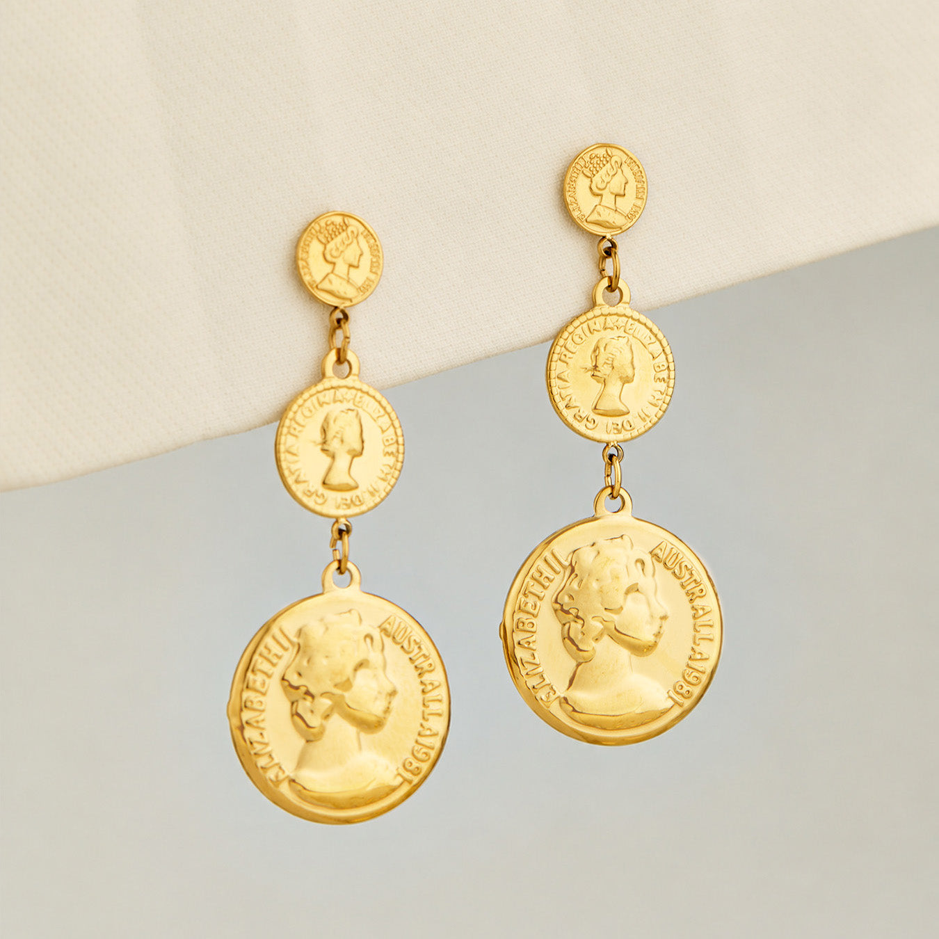 316L Stainless Steel 18K PVD Gold Gradual Coin Earrings made with 316L stainless steel and 18K PVD gold finish for wholesale jewelry buyers - image 6
