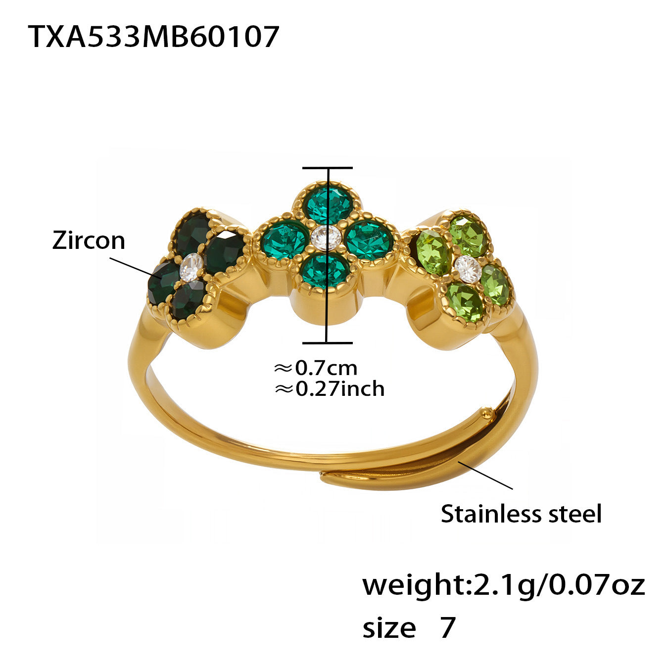 316L Stainless Steel Dopamine Four-Leaf Zircon Jewelry Set – Ring Necklace Bracelet Earrings