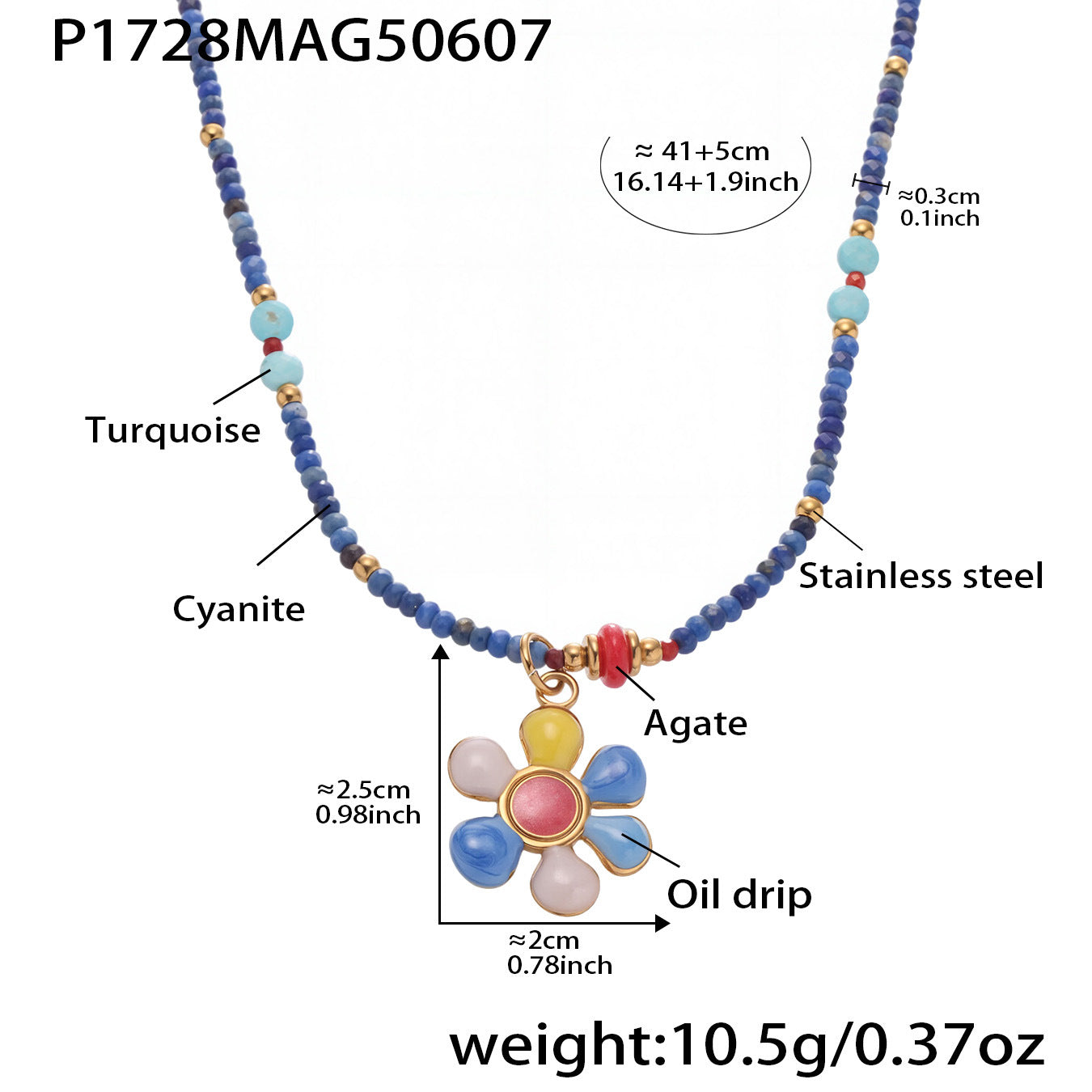 316L Stainless Steel Hand-Beaded Enamel Flower Agate Collarbone Necklace - Image 16