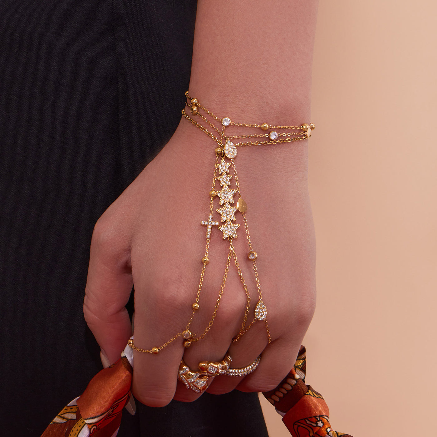 316L Stainless Steel 18K PVD Gold Hand Chain Bracelet made with 316L stainless steel and 18K PVD gold finish for wholesale jewelry buyers - image 31