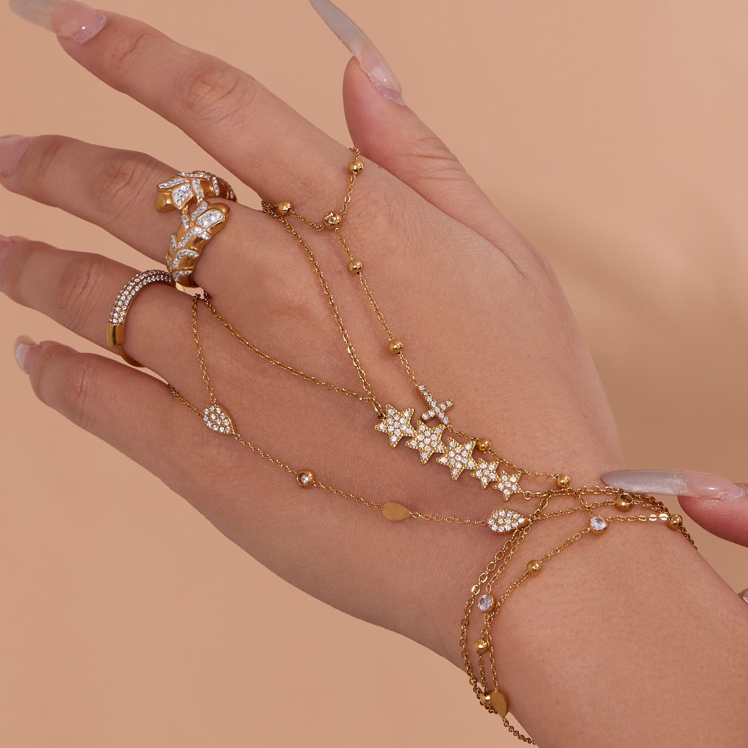 316L Stainless Steel 18K PVD Gold Hand Chain Bracelet made with 316L stainless steel and 18K PVD gold finish for wholesale jewelry buyers - image 33