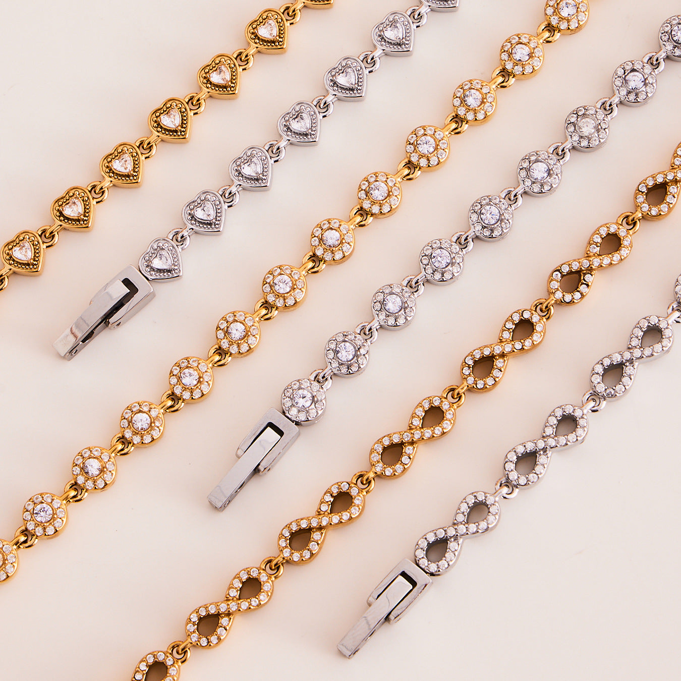 316L Stainless Steel Hand-Set 5A Zircon Interlocking Clasp Bracelet & Necklace - Image 12