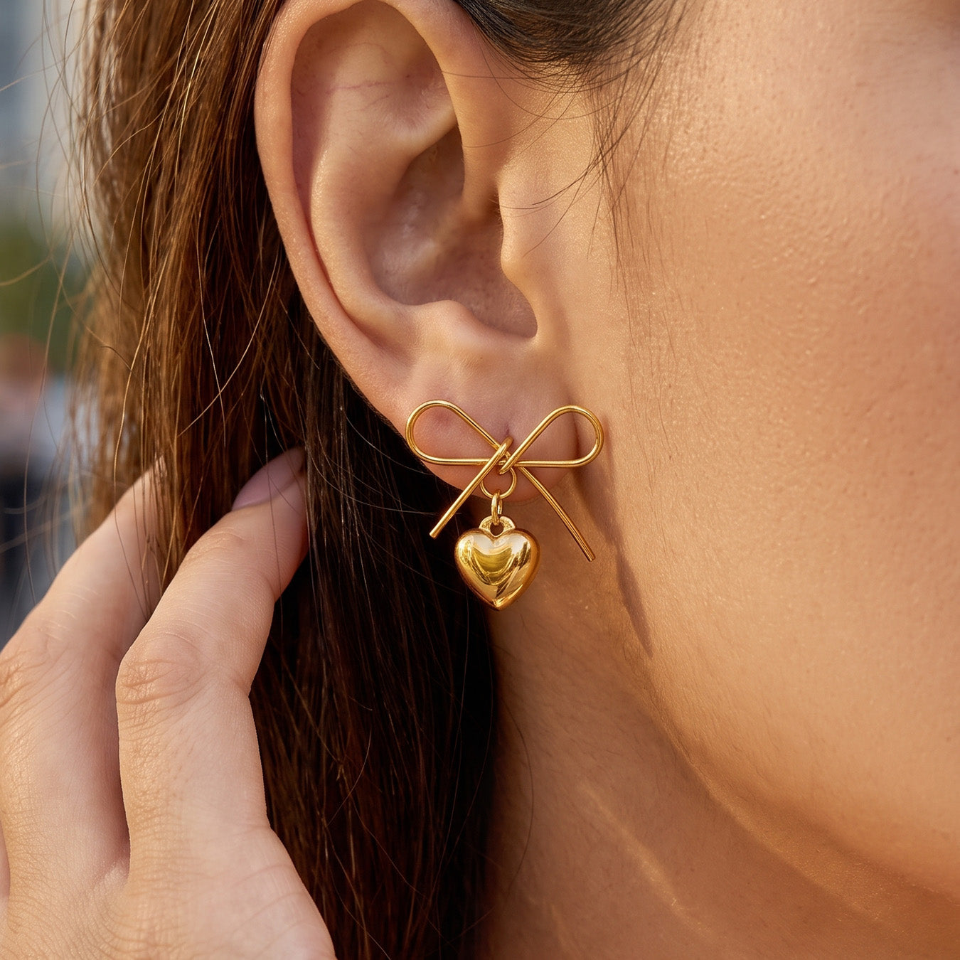 316L Stainless Steel 18K PVD Gold Heart Bow Earrings made with 316L stainless steel and 18K PVD gold finish for wholesale jewelry buyers - image 3