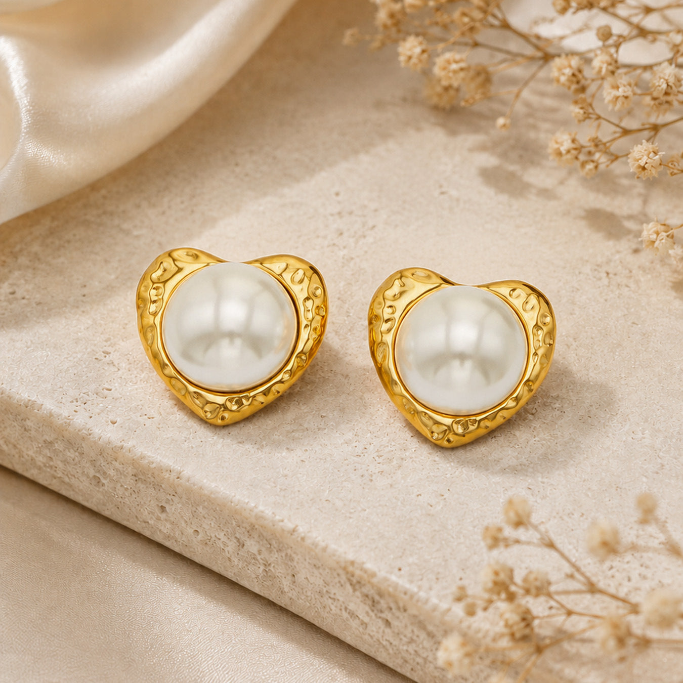 316L Stainless Steel 18K PVD Gold Heart Pearl Earrings made with 316L stainless steel and 18K PVD gold finish for wholesale jewelry buyers - image 6