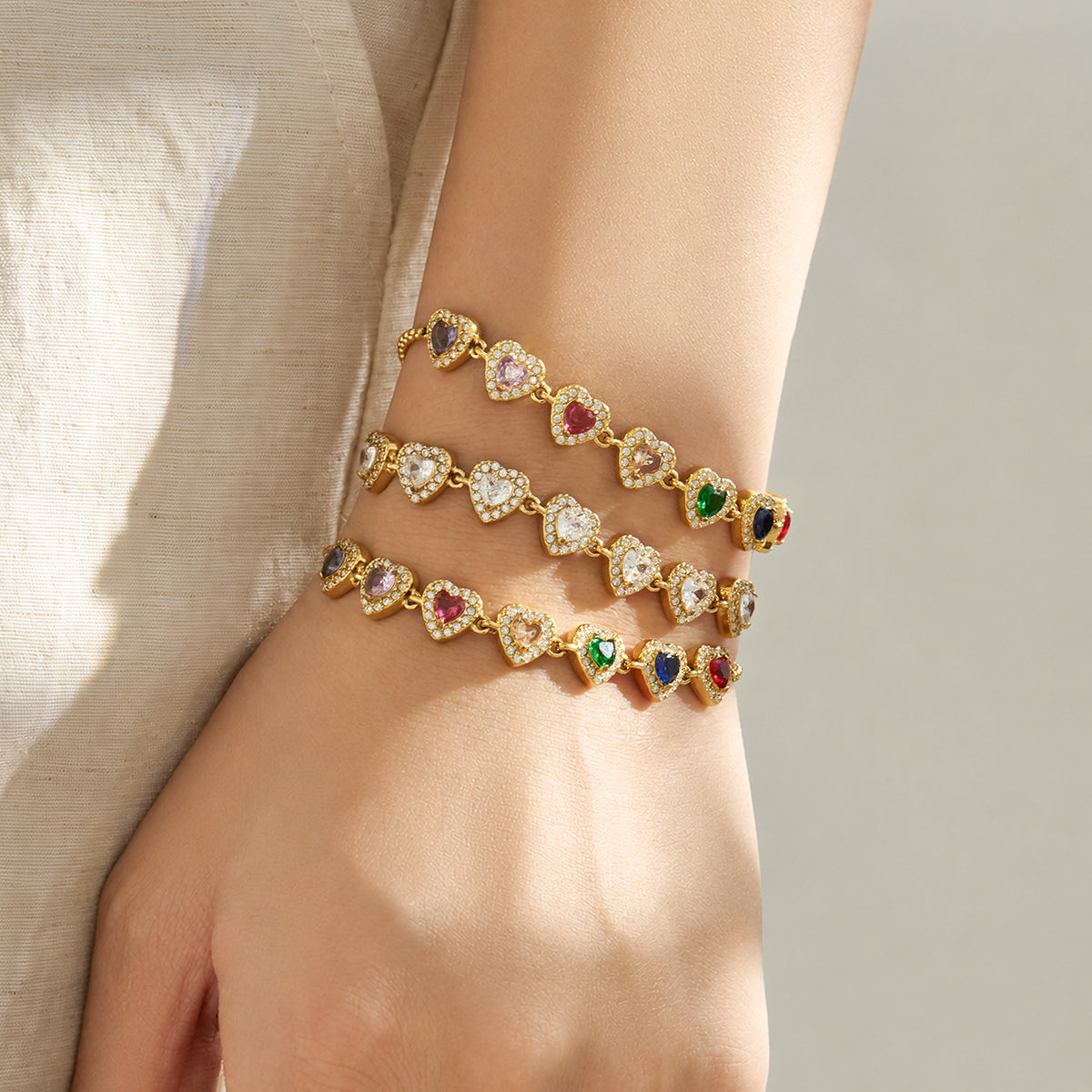 316L Stainless Steel 18K PVD Gold Heart Zircon Bracelet made with 316L stainless steel and 18K PVD gold finish for wholesale jewelry buyers - image 6
