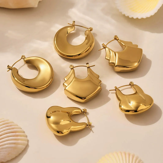 316L Stainless Steel High Polished 18K Gold Plated Hollow Geometric Circle Earrings - Image 2