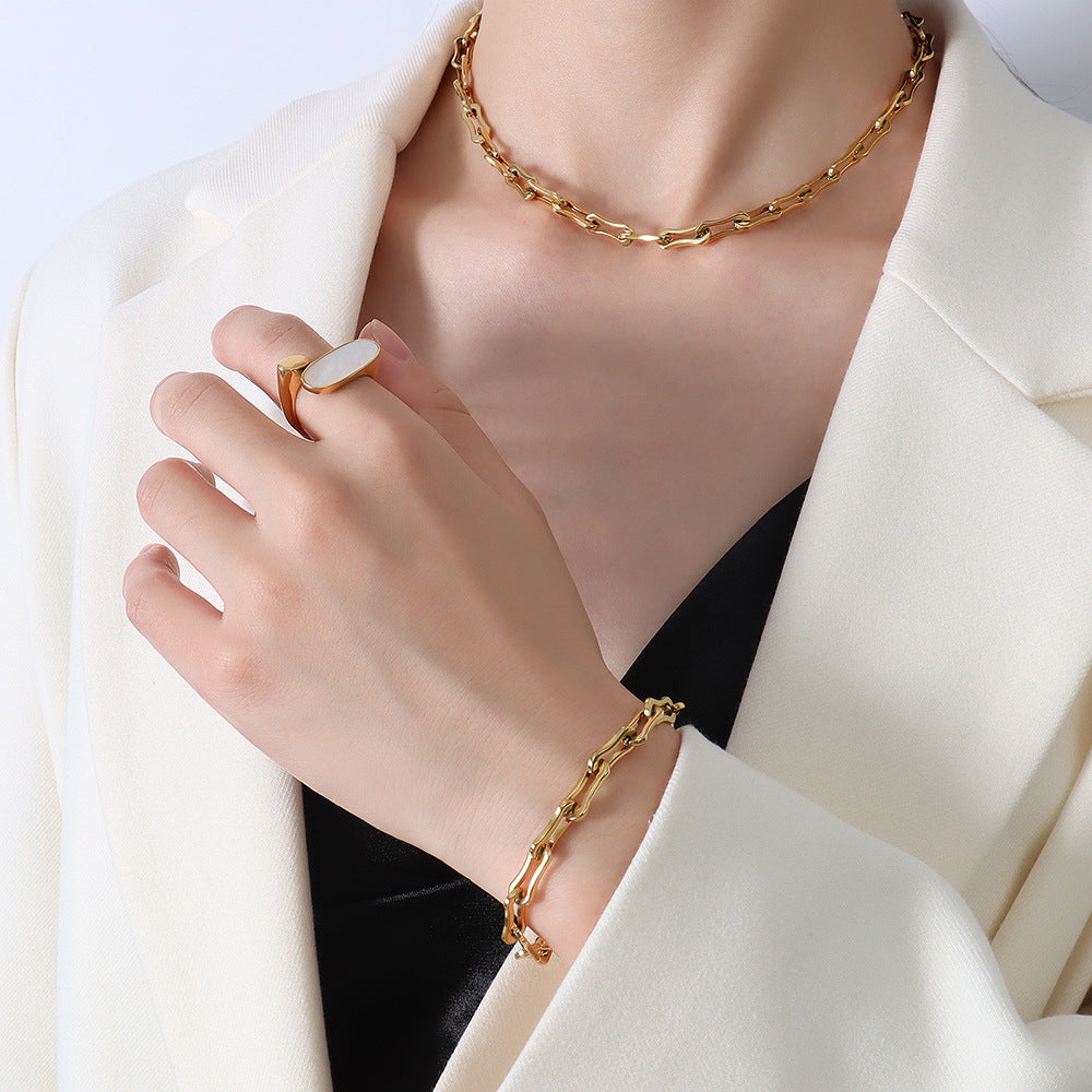 Stylish 316L stainless steel hip-hop necklace displayed