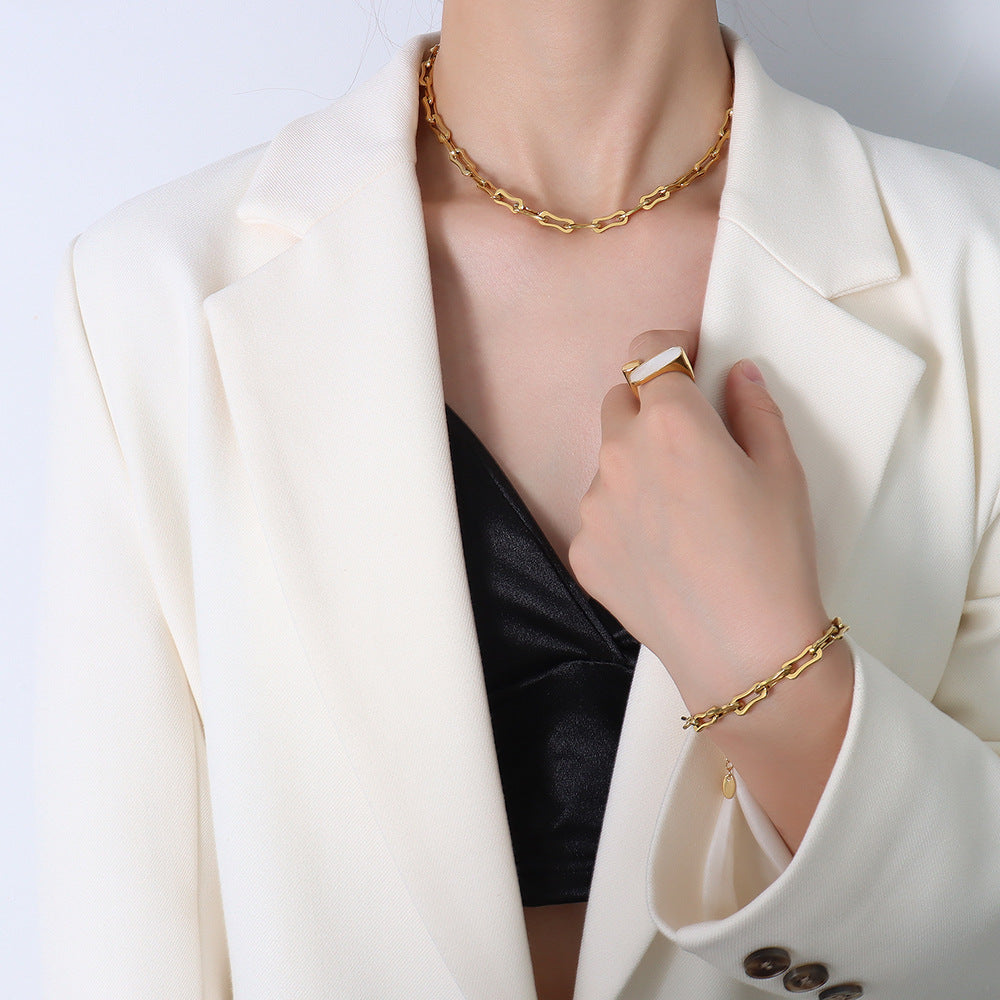 316L Stainless Steel 18K PVD Gold Hip-Hop Necklace and Bracelet Set made with 316L stainless steel and 18K PVD gold finish for wholesale jewelry buyers - image 3