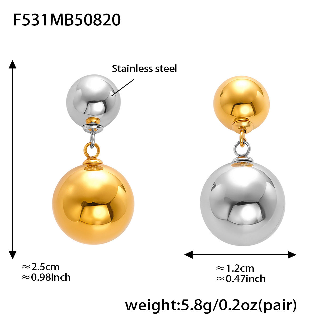 316L Stainless Steel Hollow Ball 18K Gold PVD Plated Earrings - Image 9
