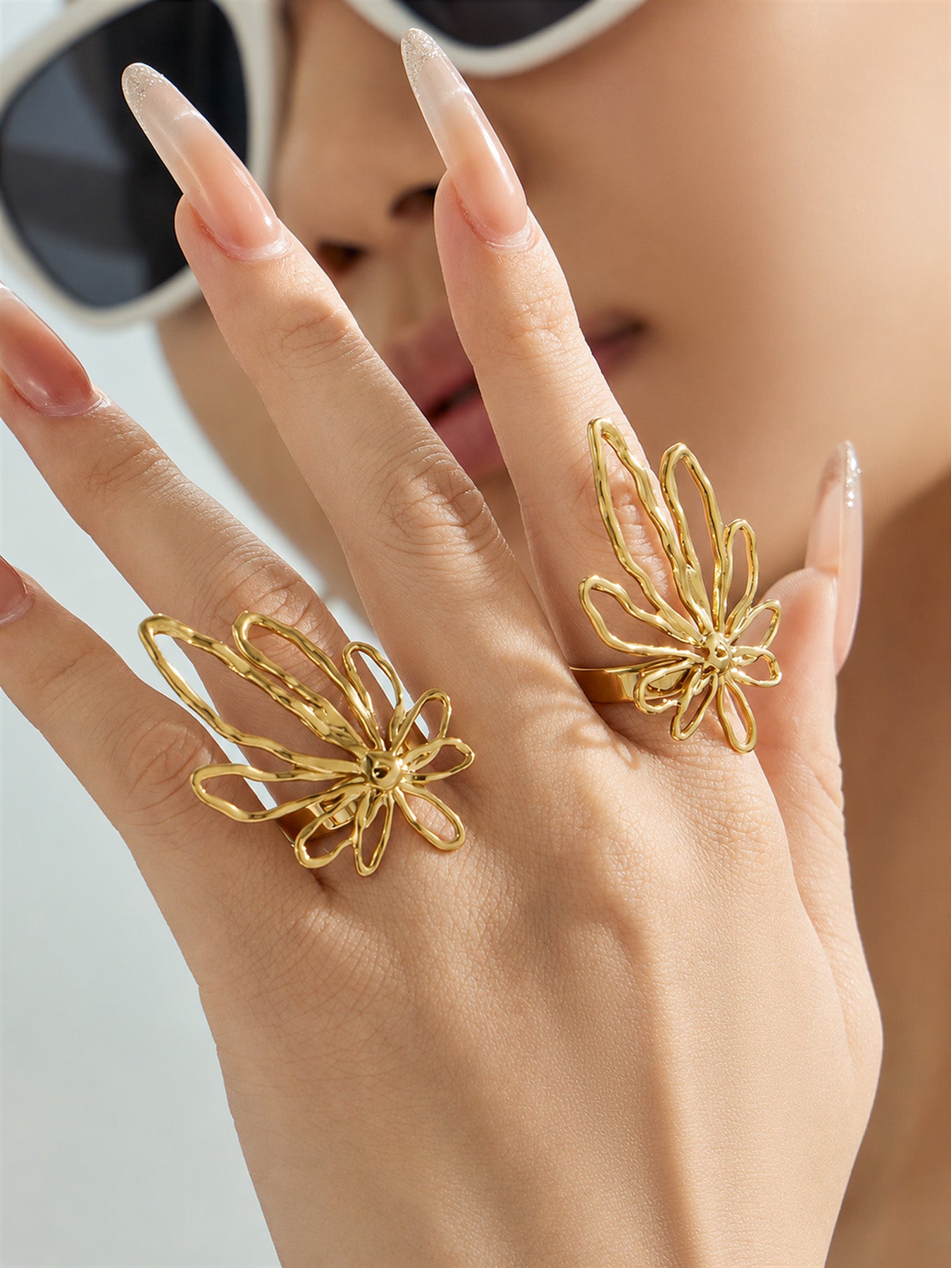 316L Stainless Steel 18K PVD Gold Hollow Flower Open Ring made with 316L stainless steel and 18K PVD gold finish for wholesale jewelry buyers - image 13