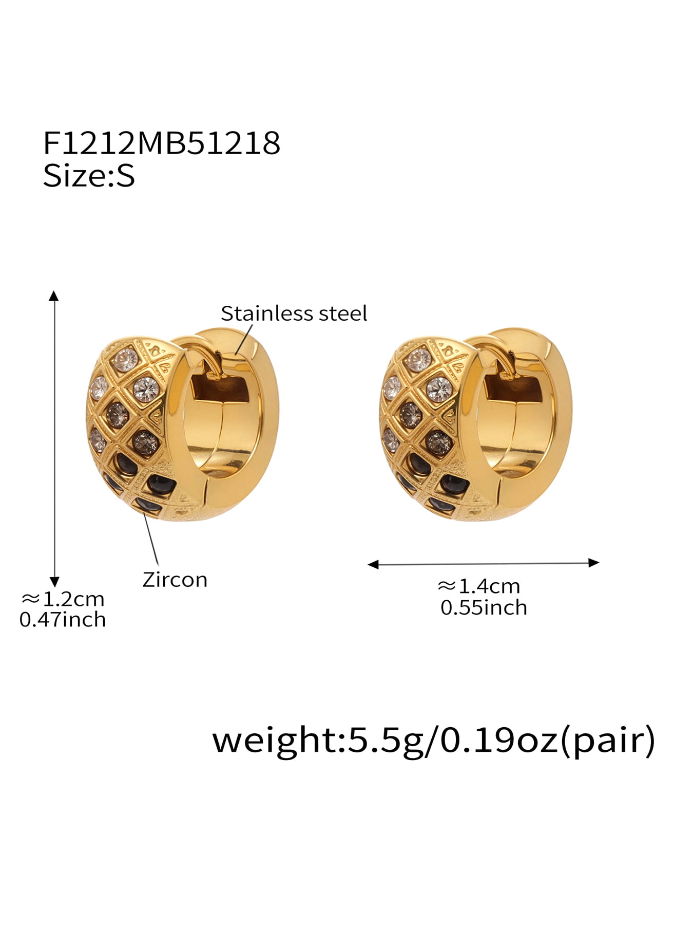316L Stainless Steel CZ Diamond Lattice Huggie Hoop Earrings