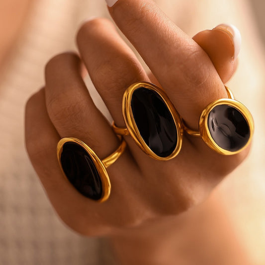 316L Stainless Steel Hypoallergenic Rings | Elegant Oval Open Design with Enamel Inlay - Oval Ring, Open Ring, Enamel Inlay, Minimalist, Elegant, Geometric Sensitive Skin Friendly - Detail 3