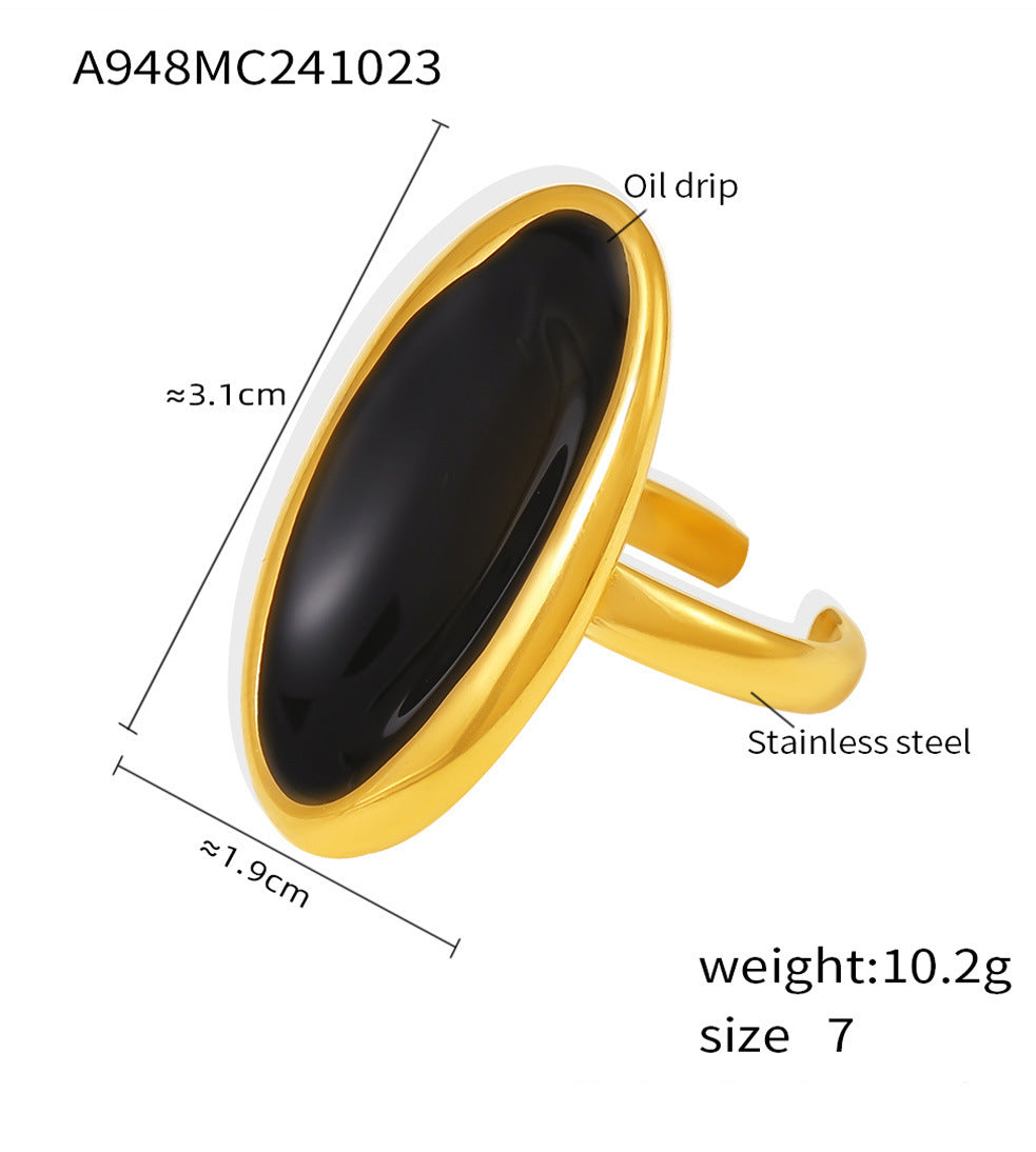 316L Stainless Steel Hypoallergenic Rings | Elegant Oval Open Design with Enamel Inlay - Oval Ring, Open Ring, Enamel Inlay, Minimalist, Elegant, Geometric Sensitive Skin Friendly - Detail 8