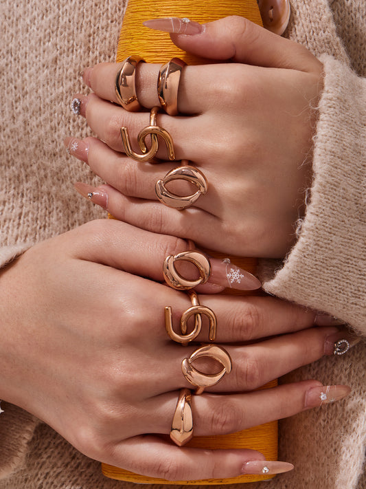 316L Stainless Steel Hypoallergenic Rings | Geometric Stackable Ring Set - Geometric Stackable Ring Set Minimalist Sensitive Skin Friendly - Detail 10