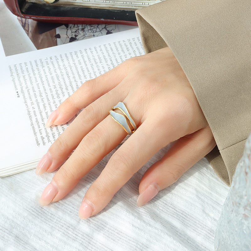 316L Stainless Steel Hypoallergenic Rings Irregular Open Ring with Blue & White Enamel - Irregular Open Ring Gold Enamel Ring Blue Enamel White Enamel Modern Design Minimalist Sensitive Skin Friendly - Detail 1