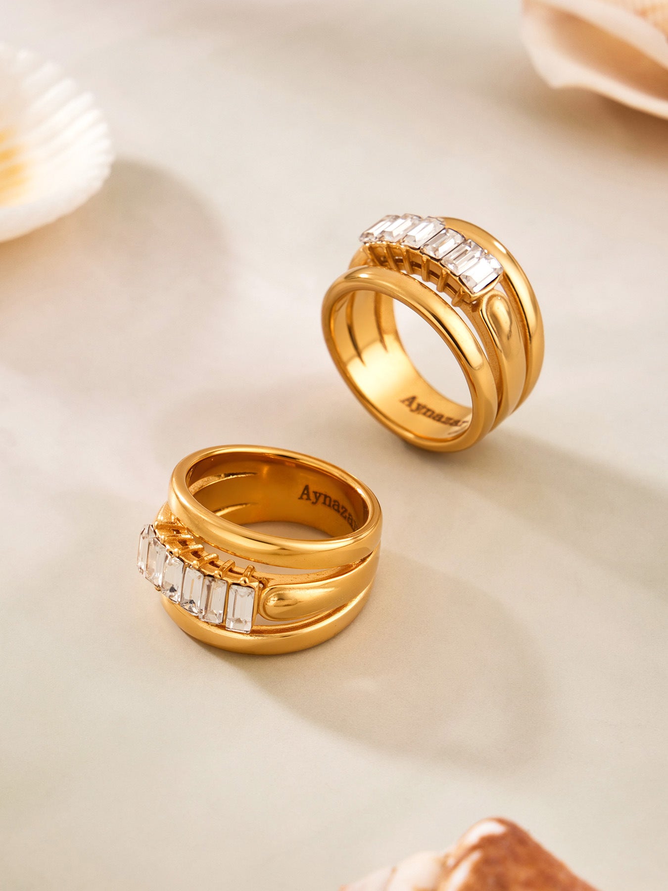 316L Stainless Steel Hypoallergenic Rings Multilayer Two-Tone Square Zircon 18K Gold Plated - Multilayer Two-Tone Square Zircon Gold Plated Elegant Modern Ring Sensitive Skin Friendly - Detail 12