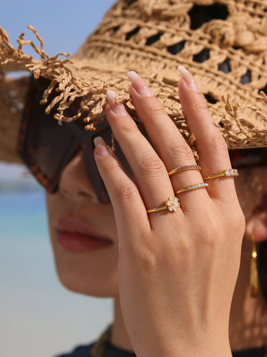 316L Stainless Steel Hypoallergenic Rings | Sparkling 5A Zircon Slim Adjustable - Sparkling Zircon Ring, Slim Band, Open Ring, Adjustable Ring, Modern Design Sensitive Skin Friendly - Detail 7