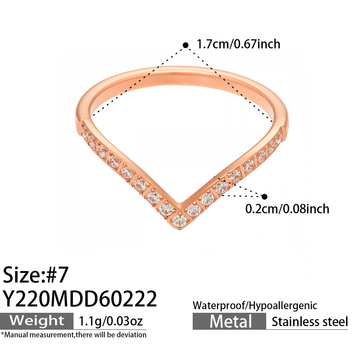 316L Stainless Steel Hypoallergenic Rings with Black & White Zircon V-Shape Stackable Design - Black Zircon, White Zircon, V-Shape, Stackable, Minimalist Sensitive Skin Friendly - Detail 6