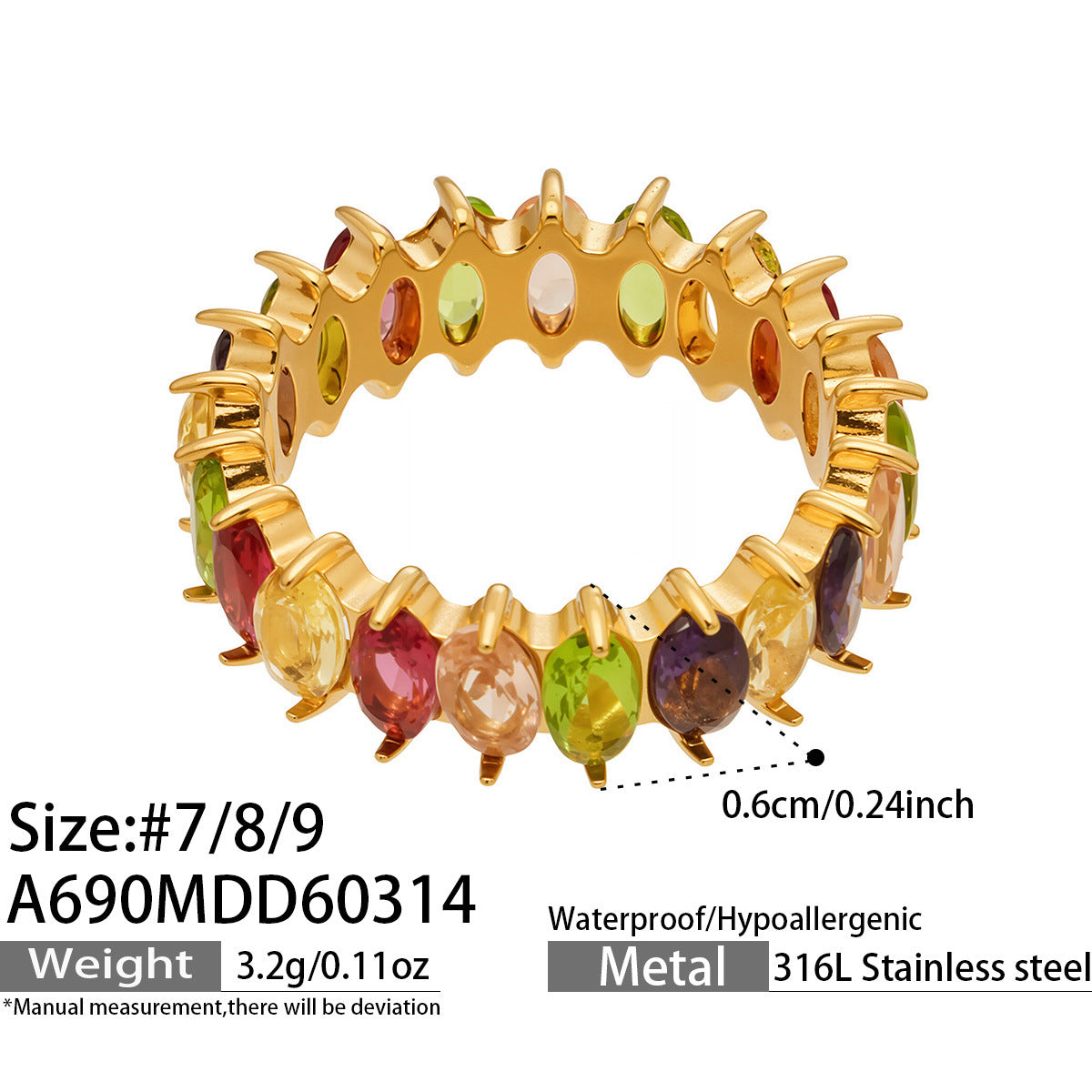 316L Stainless Steel Hypoallergenic Rings with Colorful 5A Zircon & 18K Gold Plating - 18K Gold Plated Colorful Zircon Unique Design Minimalist Sensitive Skin Friendly - Detail 10