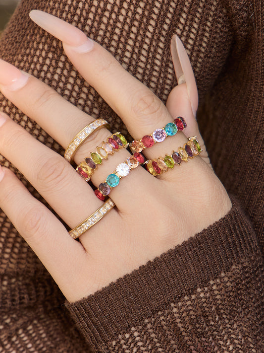 316L Stainless Steel Hypoallergenic Rings with Colorful 5A Zircon & 18K Gold Plating - 18K Gold Plated Colorful Zircon Unique Design Minimalist Sensitive Skin Friendly - Detail 2