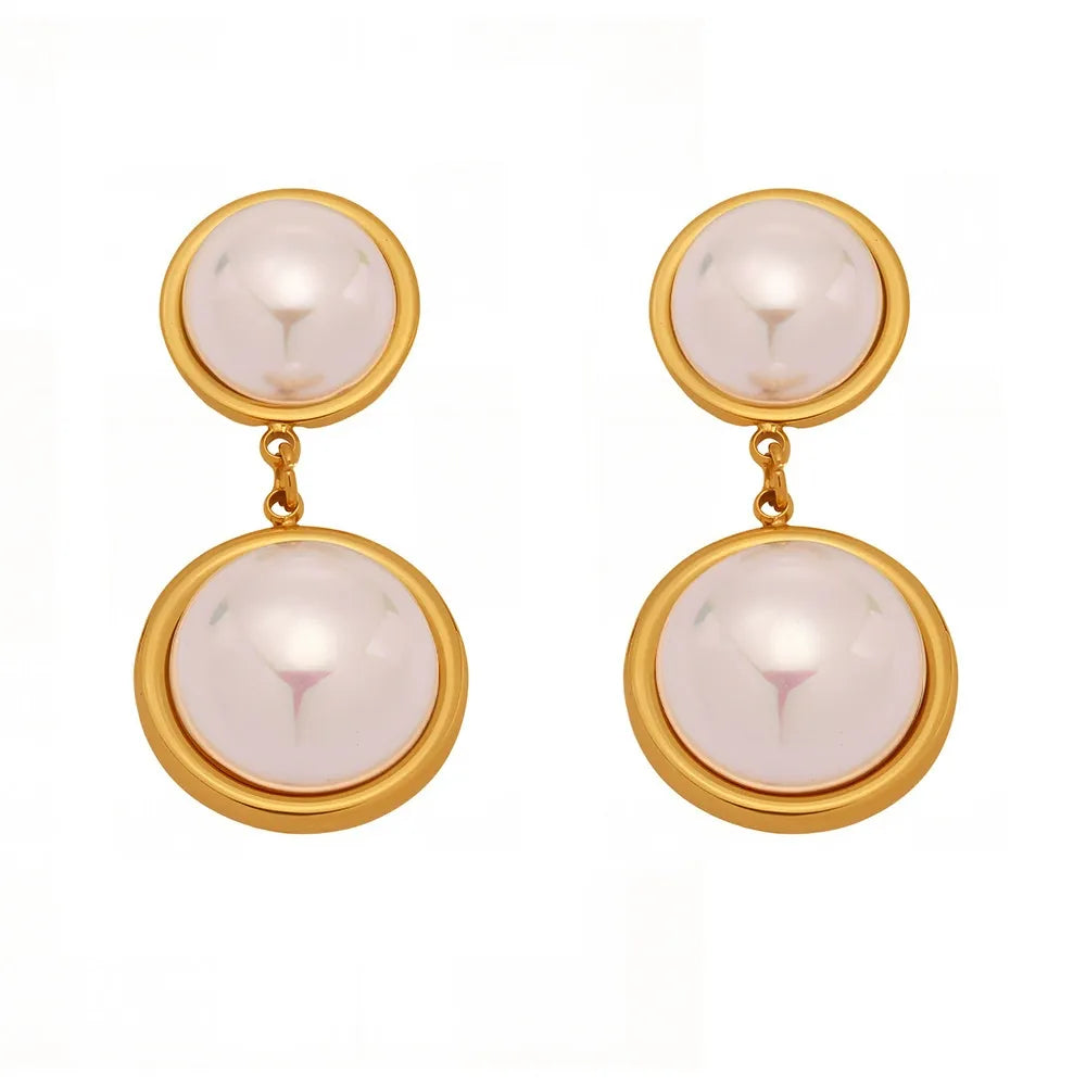 316L Stainless Steel Iridescent Shell Pearl Dangle Earrings - Image 5