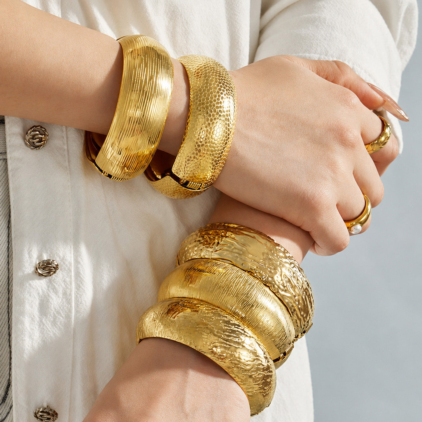316L Stainless Steel 18K PVD Gold Irregular Bangle made with 316L stainless steel and 18K PVD gold finish for wholesale jewelry buyers - image 13