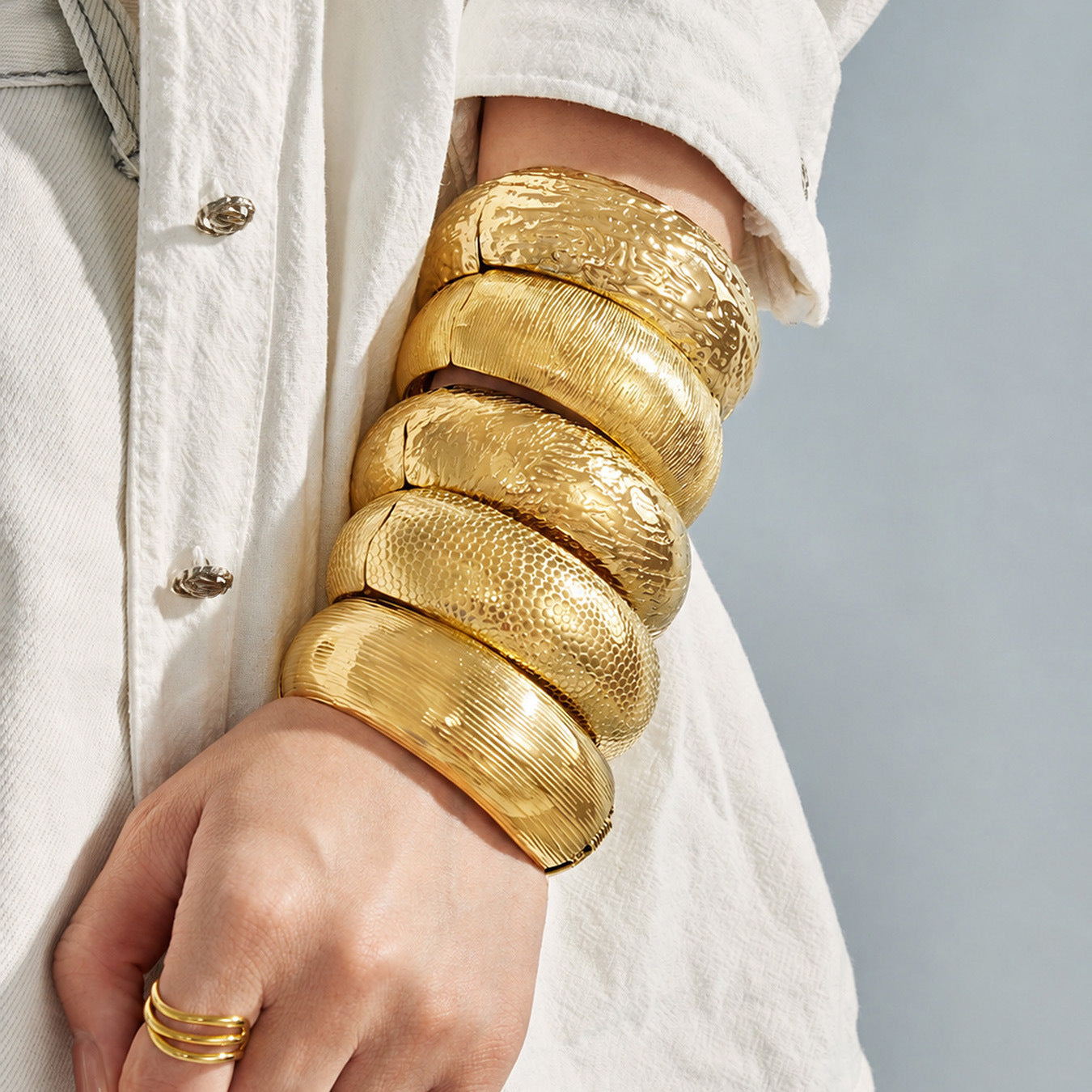 316L Stainless Steel 18K PVD Gold Irregular Bangle made with 316L stainless steel and 18K PVD gold finish for wholesale jewelry buyers - image 15