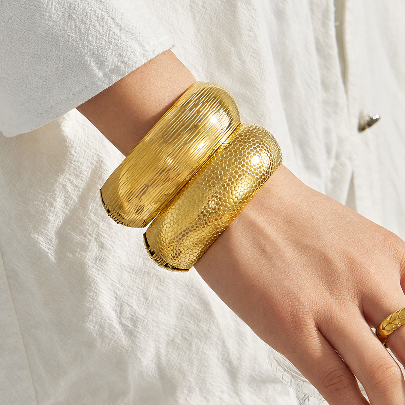 316L Stainless Steel 18K PVD Gold Irregular Bangle made with 316L stainless steel and 18K PVD gold finish for wholesale jewelry buyers - image 5