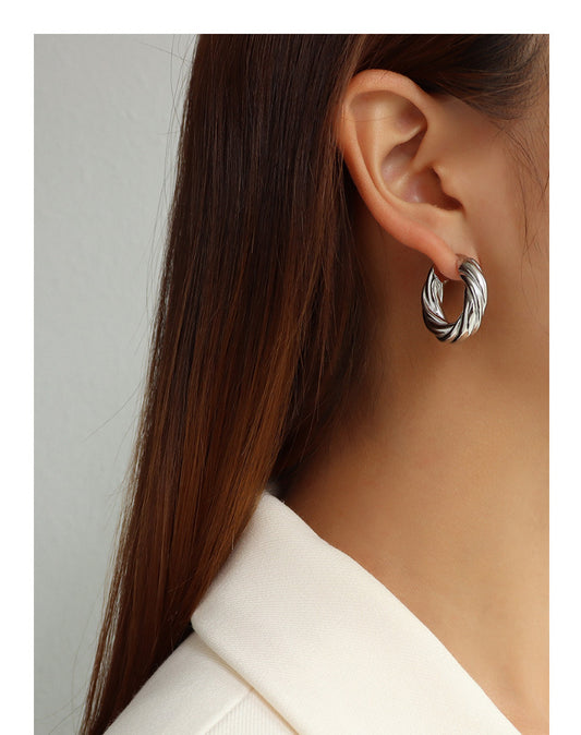 316L Stainless Steel Irregular Textured 18K Gold Plated Non-fading Hoop Earrings - Irregular Textured Detail 1