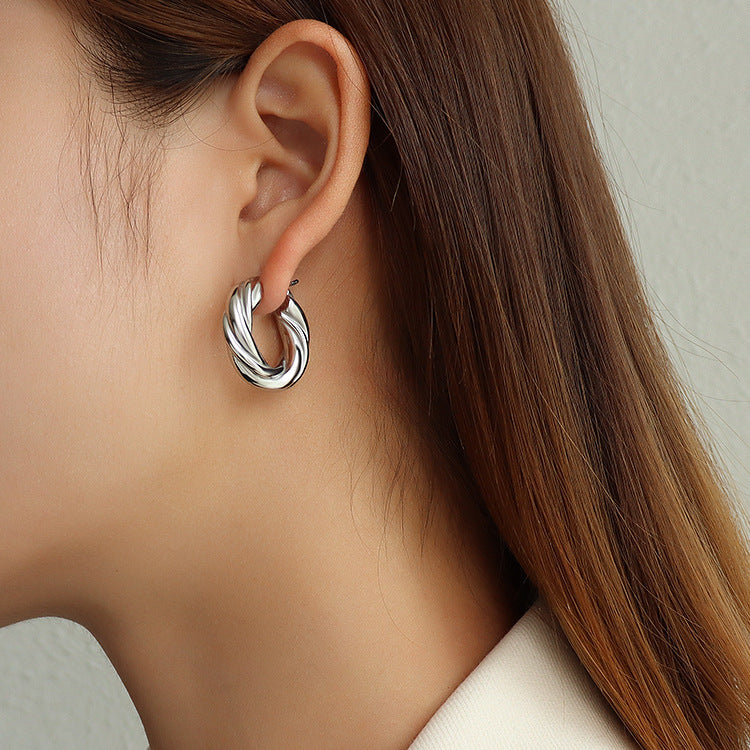 316L Stainless Steel Irregular Textured 18K Gold Plated Non-fading Hoop Earrings - Irregular Textured Detail 5